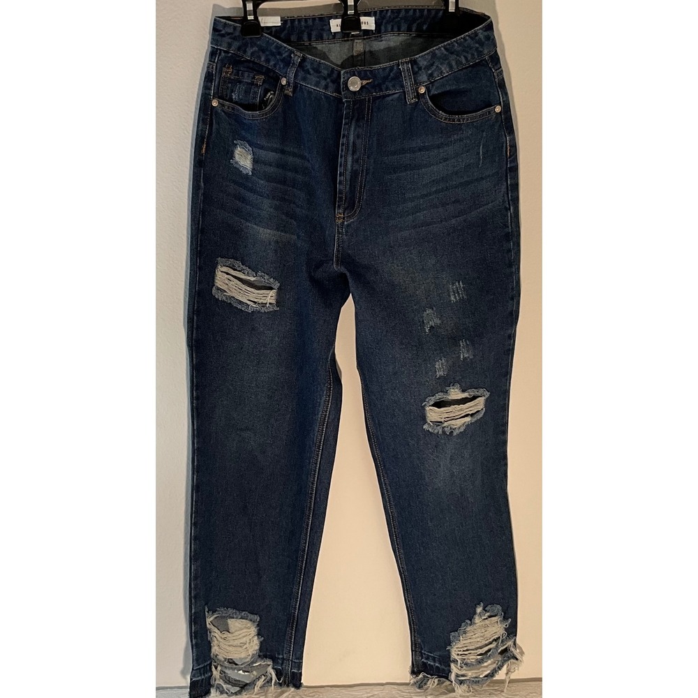 Almost Famous High Rise Blue Jeans Distressed‎ Wider Leg Size 31 W 13
